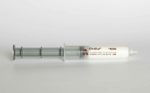 A solid phase extraction column with a syringe plunger.